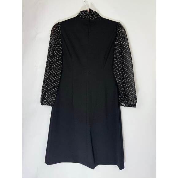 Calvin Klein Black w/ White Polka Dot Semi Sheer 3/4" Sleeves Midi Dress Size 8 - Picture 5 of 10